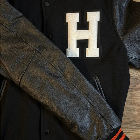 Vintage Stewart & Strauss Varsity Jacket Men's Med Black letterman Wool Leather - Picture 3 of 10